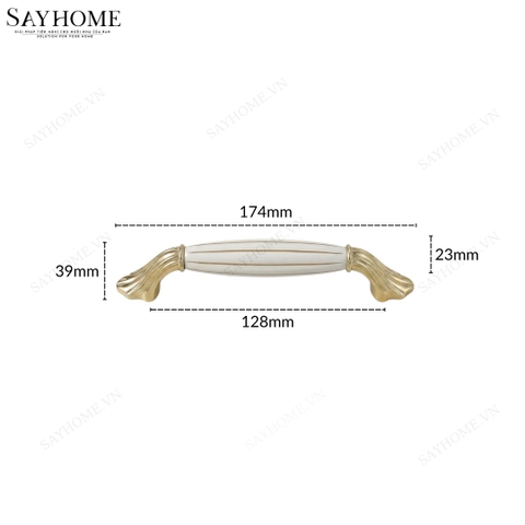 Tay nắm tủ tân cổ điển Vintage màu vàng mặt sứ trắng SH5530