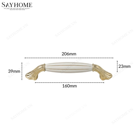 Tay nắm tủ tân cổ điển Vintage màu vàng mặt sứ trắng SH5530