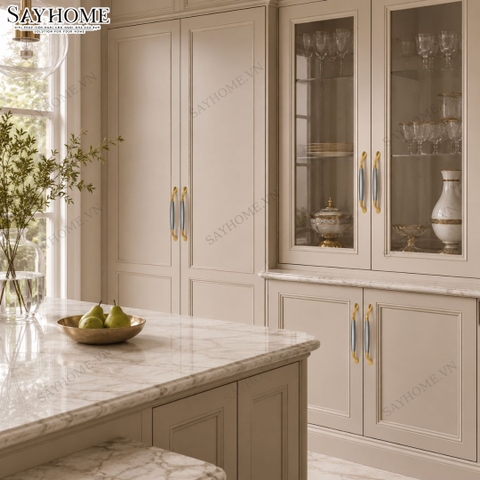 Tay nắm tủ hiện đại màu vàng 18k mặt inox SH5532