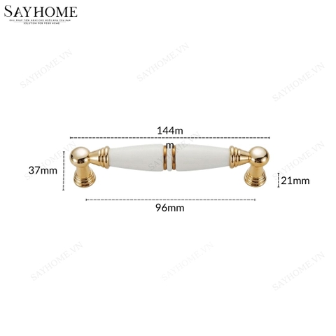 Tay nắm tủ tân cổ điển Vintage màu vàng mặt sứ trắng SH5536