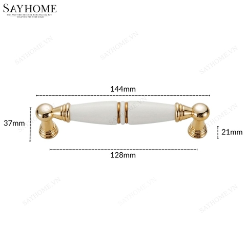 Tay nắm tủ tân cổ điển Vintage màu vàng mặt sứ trắng SH5536