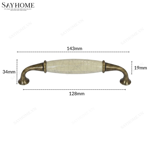 Tay nắm tủ tân cổ điển Vintage màu đồng mặt sứ trắng SH5538