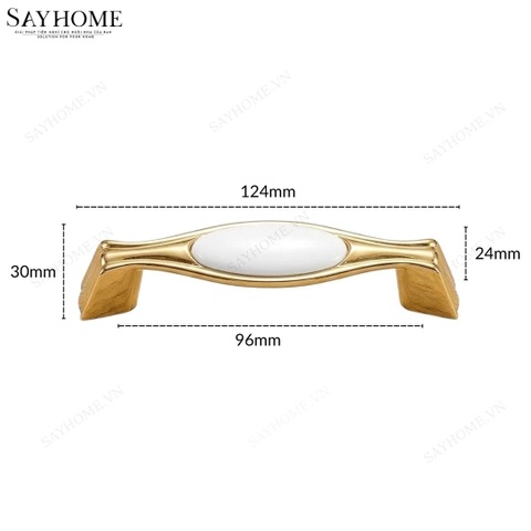 Tay nắm tủ tân cổ điển Vintage màu vàng gold mặt sứ trắng SH5583