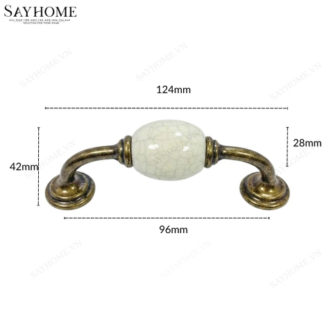Tay nắm tủ tân cổ điển Vintage màu đồng mặt sứ trắng SH5637