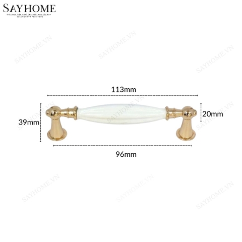 Tay nắm tủ tân cổ điển Vintage màu vàng mặt sứ trắng SH5651