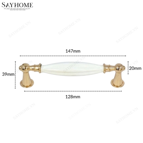 Tay nắm tủ tân cổ điển Vintage màu vàng mặt sứ trắng SH5651