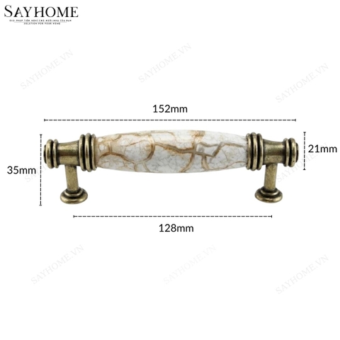 Tay nắm tủ tân cổ điển Vintage màu đồng mặt sứ trắng SH5655