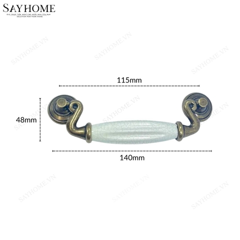 Tay nắm tủ tân cổ điển Vintage màu đồng mặt sứ trắng SH5744