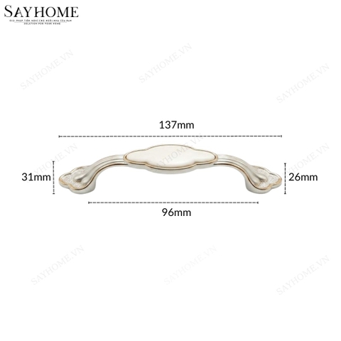 Tay nắm tủ tân cổ điển Vintage màu trắng vàng gold mặt sứ trắng SH5807