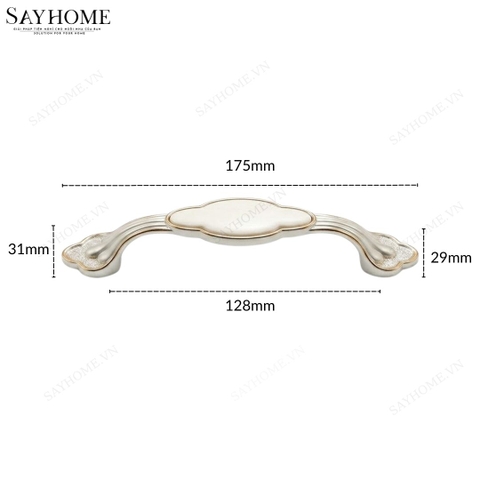 Tay nắm tủ tân cổ điển Vintage màu trắng vàng gold mặt sứ trắng SH5807