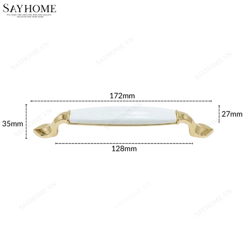 Tay nắm tủ tân cổ điển Vintage màu vàng mặt sứ trắng SH5837