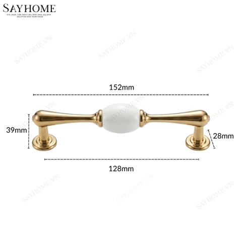 Tay nắm tủ tân cổ điển Vintage màu vàng gold mặt sứ trắng SH6833 tại Tân Bình