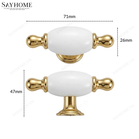 Núm tủ tân cổ điển vintage màu vàng gold gốm sứ SH6833 tại thành phố Hồ Chí Minh