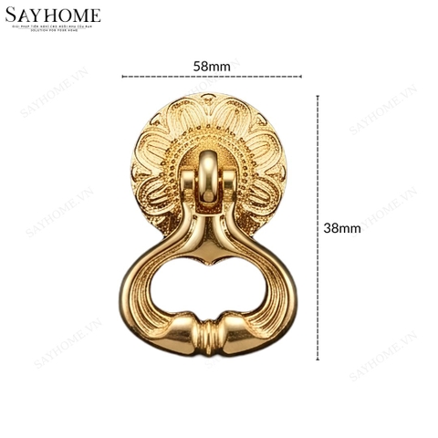 Tay nắm tủ tân cổ điển dạng khoen màu vàng gold SH8060