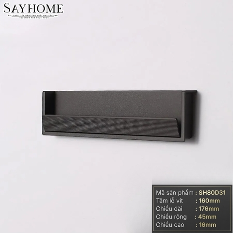 Tay nắm âm tủ hiện đại cao cấp màu đen SH80D31 tại Tân Bình