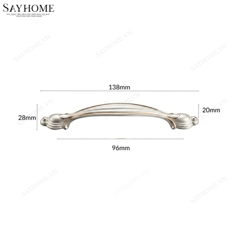 Tay nắm tủ tân cổ điển vintage màu bạc viền vàng SH8855