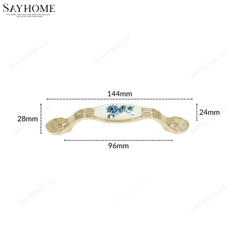 Tay nắm tủ tân cổ điển Vintage màu vàng mặt sứ trắng SH9023