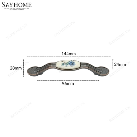 Tay nắm tủ tân cổ điển Vintage màu đồng đen mặt sứ trắng SH9023