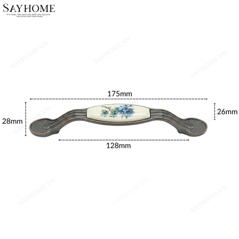 Tay nắm tủ tân cổ điển Vintage màu đồng đen mặt sứ trắng SH9023