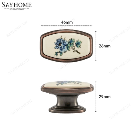 Núm tủ tân cổ điển vintage gốm sứ hoa văn hai màu vàng gold và đồng đen SH9024 tại thành phố Hồ Chí Minh