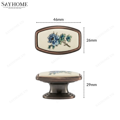 Tay nắm tủ tân cổ điển Vintage màu đồng đen mặt sứ trắng SH9023