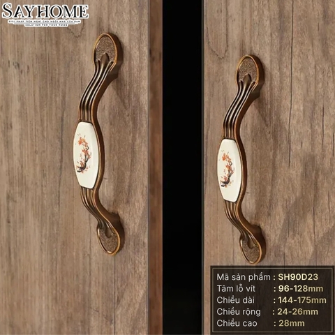 Tay nắm tủ tân cổ điển vintage màu đồng mặt sứ trắng SH90D23 tại thành phố Hồ Chí Minh