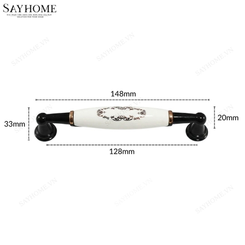 Tay nắm tủ tân cổ điển Vintage màu đen mặt sứ trắng SH9345 tại thành phố Hồ Chí Minh