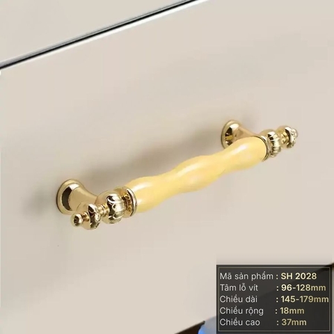 Tay nắm tân cổ điển Vintage màu vàng mặt sứ cao cấp vàng kem SH2028