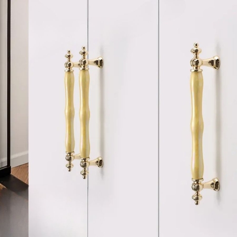 Tay nắm tân cổ điển Vintage màu vàng mặt sứ cao cấp vàng kem SH2028