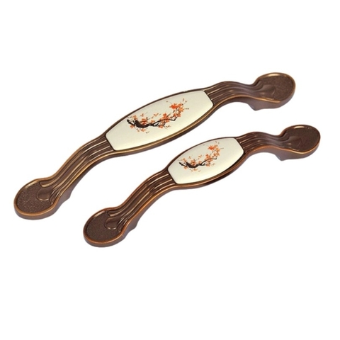 Tay nắm tủ tân cổ điển vintage màu đồng mặt sứ trắng SH9023