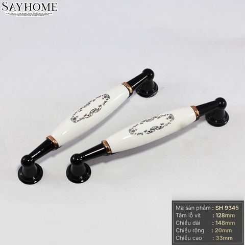 Tay nắm tủ tân cổ điển Vintage màu đen mặt sứ trắng SH9345