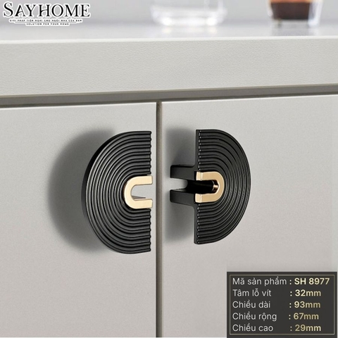 Tay nắm tủ hiện đại bán nguyệt màu đen vàng gold SH8977
