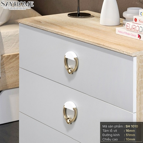 Tay nắm tủ khoen tròn hiện đại màu vàng gold trắng SH1010