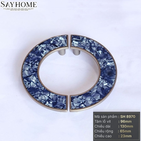 Tay nắm tủ hiện đại màu bạc hiệu ứng vân đá hình bán nguyệt SH8970