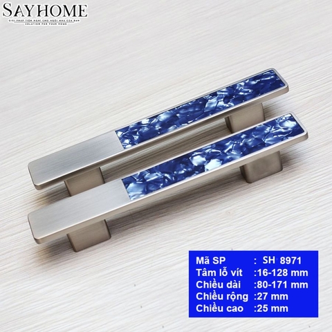 Tay nắm tủ hiện đại màu bạc khảm đá ngọc bích SH8971