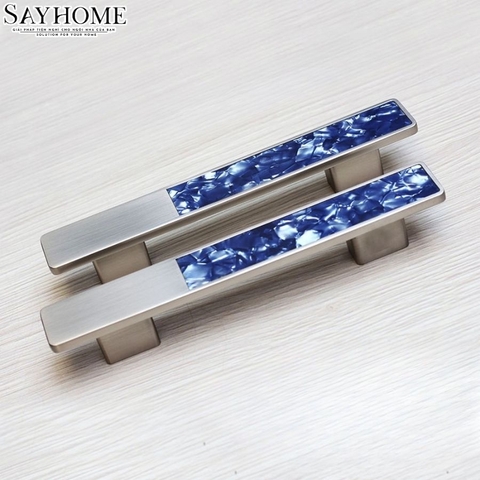 Tay nắm tủ hiện đại màu bạc khảm đá ngọc bích SH8971