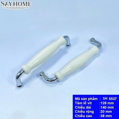 Tay nắm tủ hiện đại màu inox mặt sứ trắng SH5537