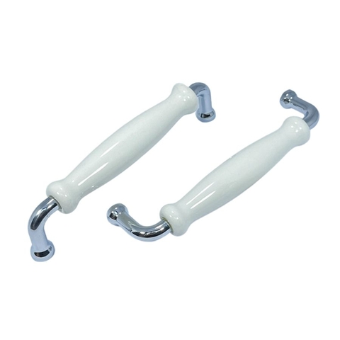 Tay nắm tủ hiện đại màu inox mặt sứ trắng SH5537