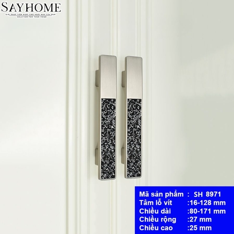 Tay nắm tủ hiện đại màu inox khảm đá SH8971
