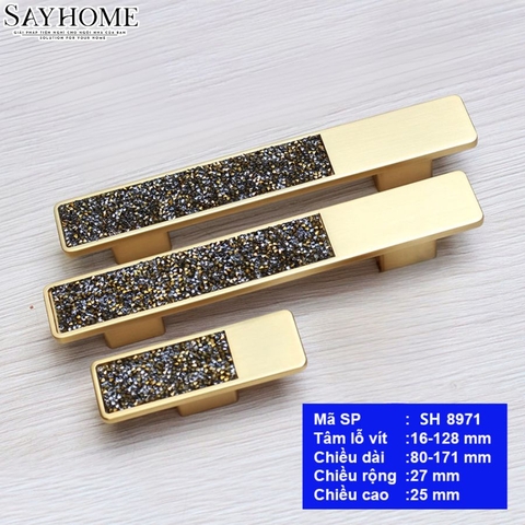 Tay nắm tủ hiện đại màu vàng gold khảm đá SH8971