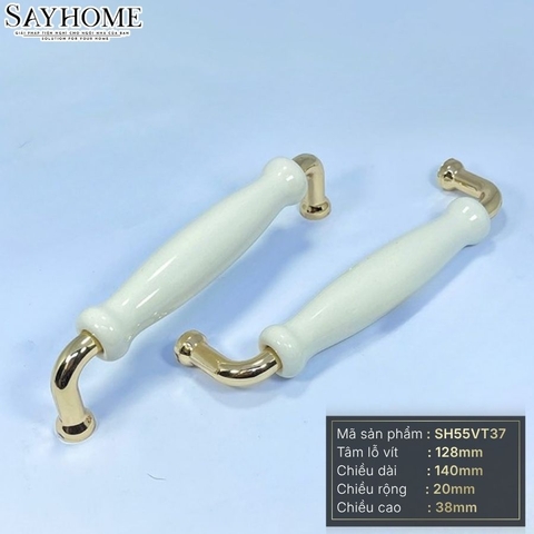 Tay nắm tủ hiện đại màu vàng gold mặt sứ trắng SH55VT37 tại thành phố Hồ Chí Minh
