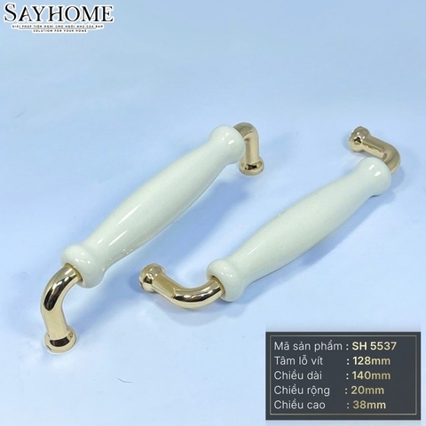 Tay nắm tủ hiện đại màu vàng gold mặt sứ trắng SH5537
