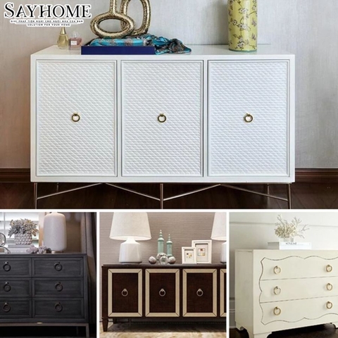 Tay nắm tủ khoen tròn hiện đại màu vàng và inox SH5163