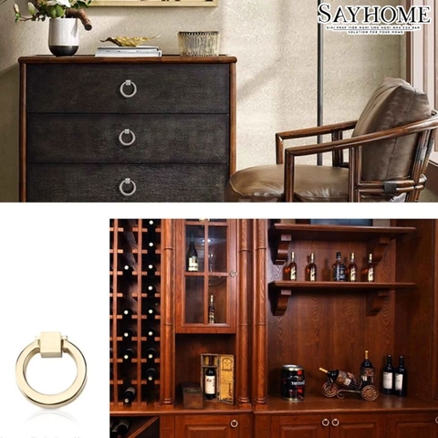 Tay nắm tủ khoen tròn hiện đại màu vàng và inox SH5163