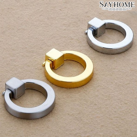 Tay nắm tủ khoen tròn hiện đại màu vàng và inox SH5163