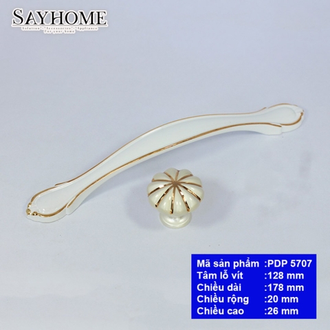 Tay nắm tủ cổ điển cao cấp màu trắng vàng PDP5707