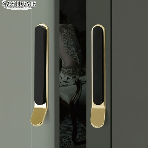 Tay nắm tủ hiện đại màu đen vàng SH1002