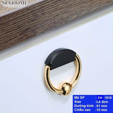 Tay nắm tủ khoen tròn tân cổ điển Vintage màu vàng đen SH1010