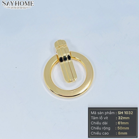 Tay nắm tủ khoen tròn tân cổ điển Vintage màu vàng gold SH1032