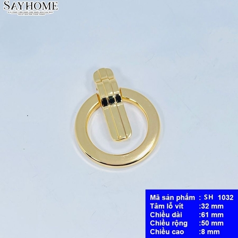 Tay nắm tủ khoen tròn tân cổ điển Vintage màu vàng bóng SH1032
